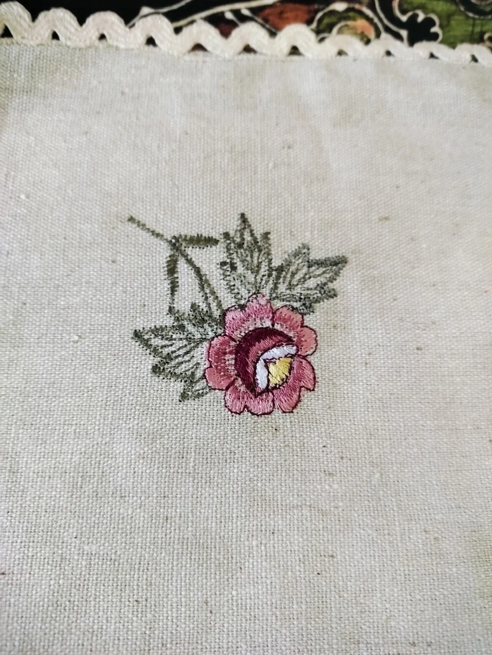 Cottagecore Vintage Embroidered Pink Rose Linen Cotton Napkins Set (3 Pieces)